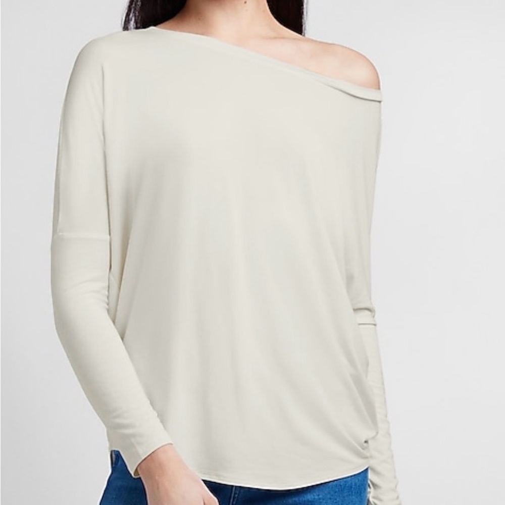 Express Off-Shoulder Long Sleeve Top in Cream